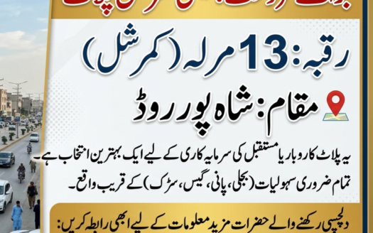 13 مرلے کمرشل پلاٹ برائے ئے فروخت